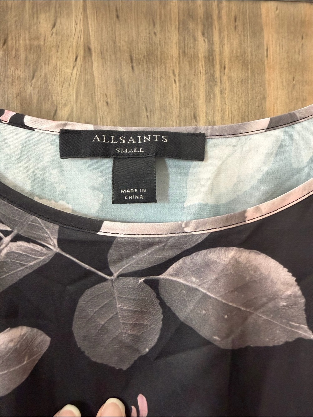 AllSaints Black Floral Pleated Midi Dress with Pink Accents - Picture 3 of 3